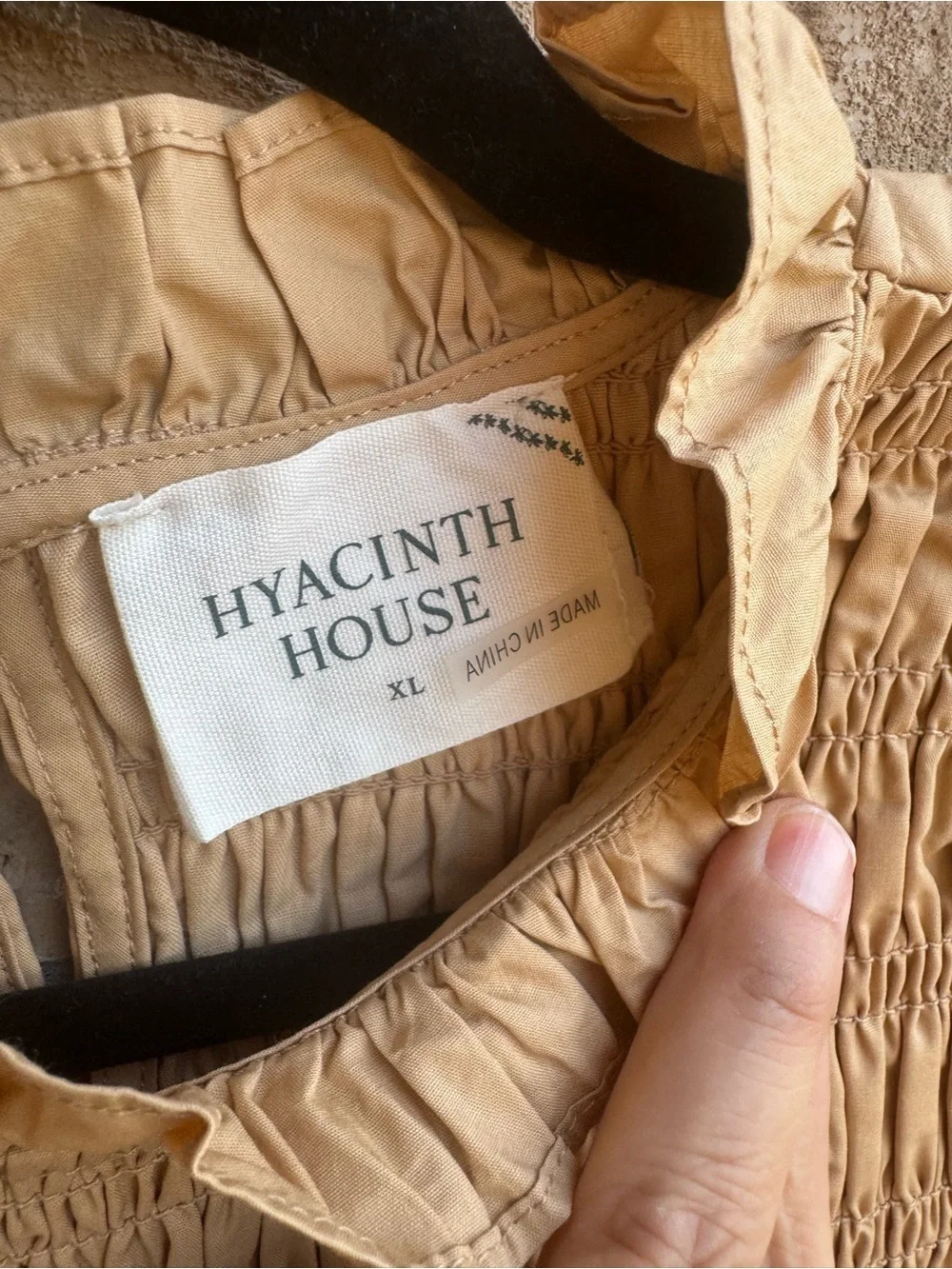 Tuckernuck Hyacinth House Nadine Smocked High Neck Peplum Tan Top Sz XL NWT